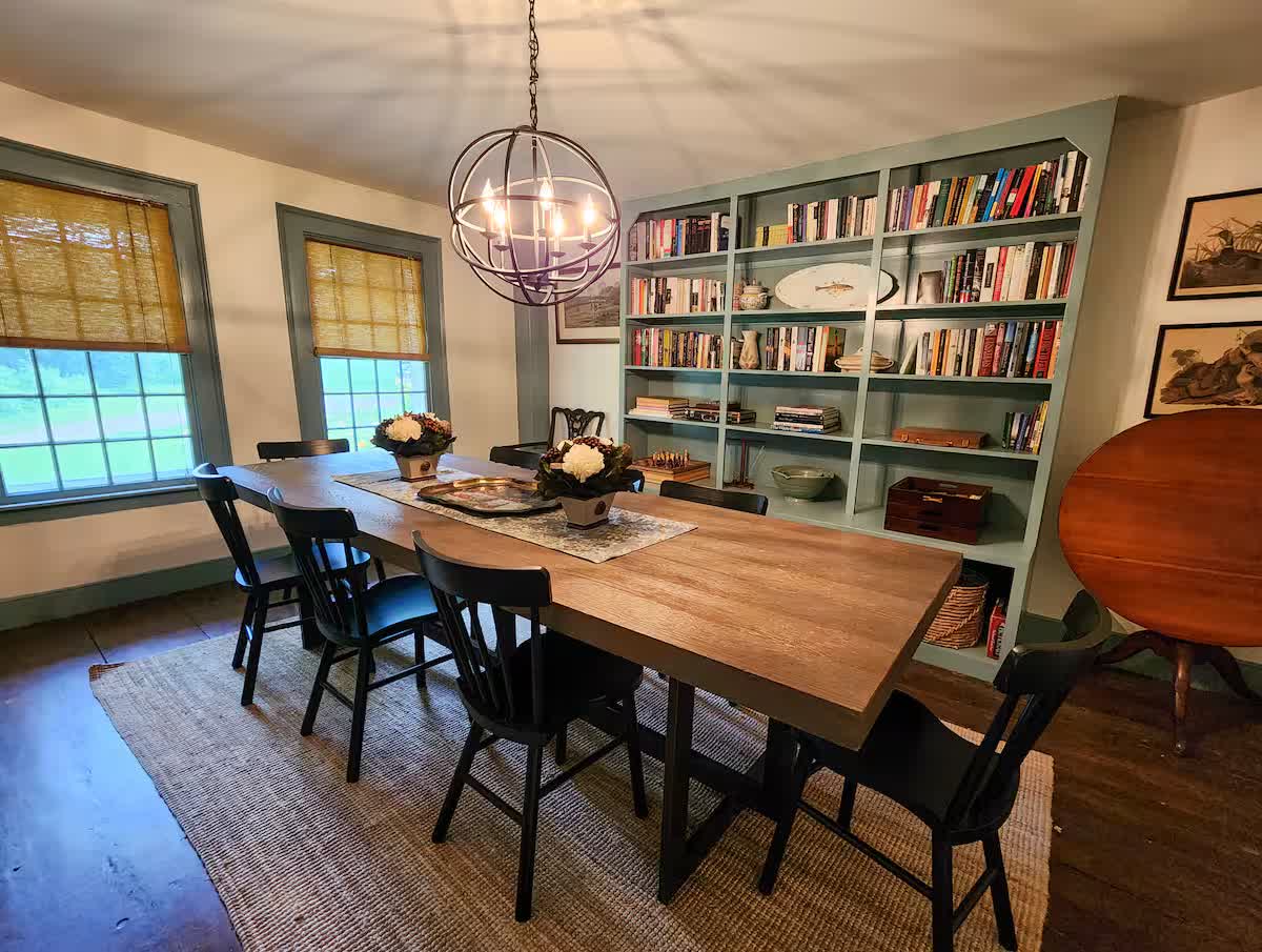 Dining room with library wall